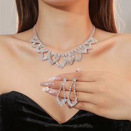 WomenS Luxury Fashion Rhombus Alloy Rhinestone Earrings Necklace Jewelry Set Plating Diamond Rhinestone 1 Setpicture22