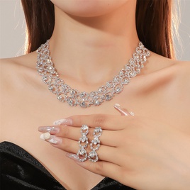 WomenS Luxury Fashion Rhombus Alloy Rhinestone Earrings Necklace Jewelry Set Plating Diamond Rhinestone 1 Setpicture27