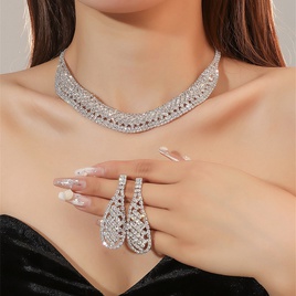 WomenS Luxury Fashion Rhombus Alloy Rhinestone Earrings Necklace Jewelry Set Plating Diamond Rhinestone 1 Setpicture20