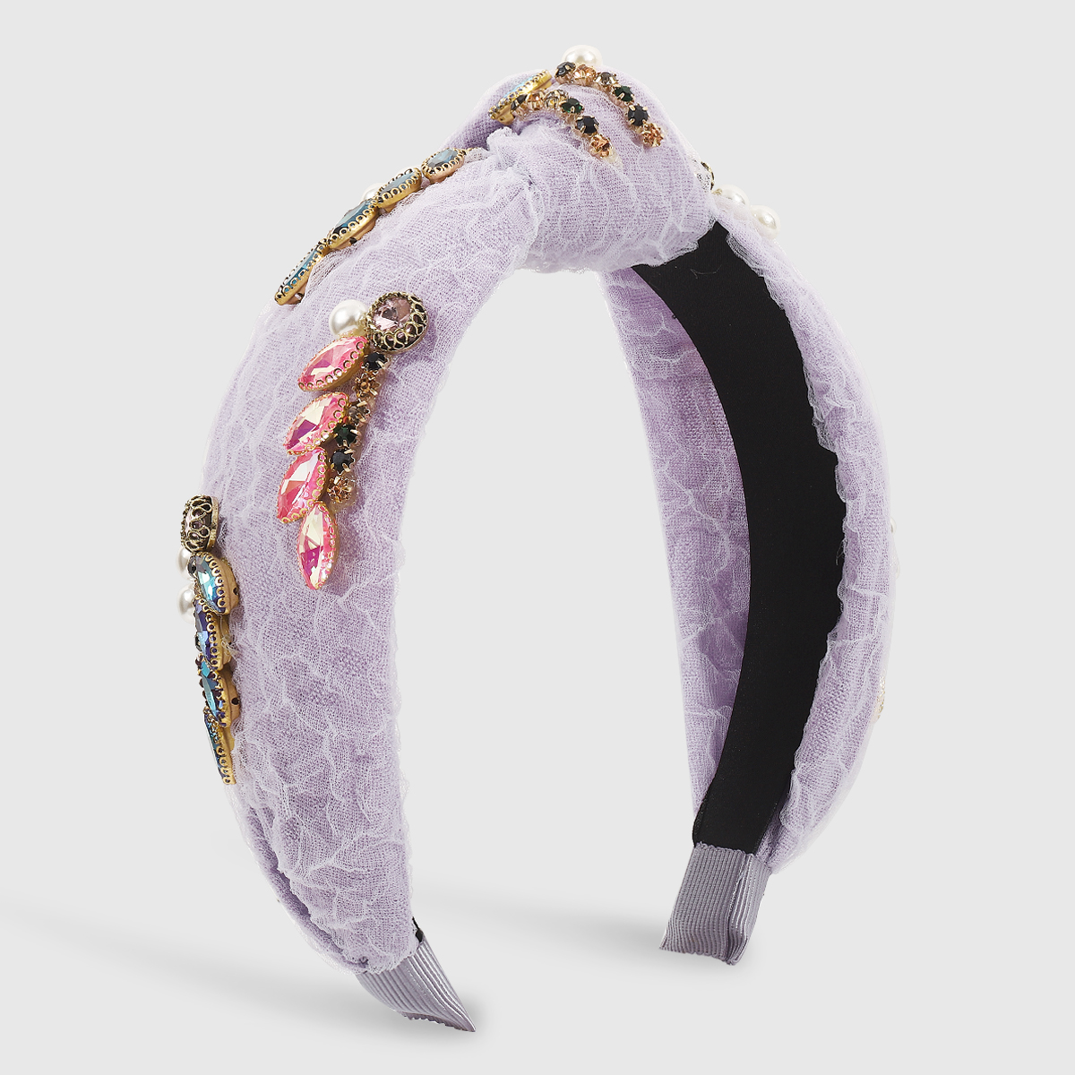 Fashion Knot Alloy Gauze Inlay Artificial Pearls Rhinestones Hair Band 1 Piece11