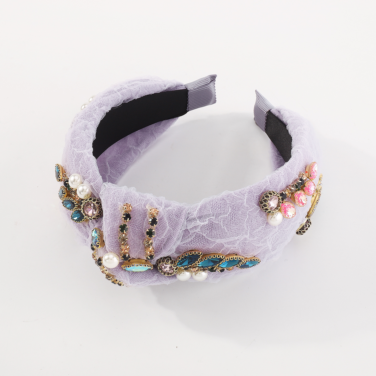 Fashion Knot Alloy Gauze Inlay Artificial Pearls Rhinestones Hair Band 1 Piece6