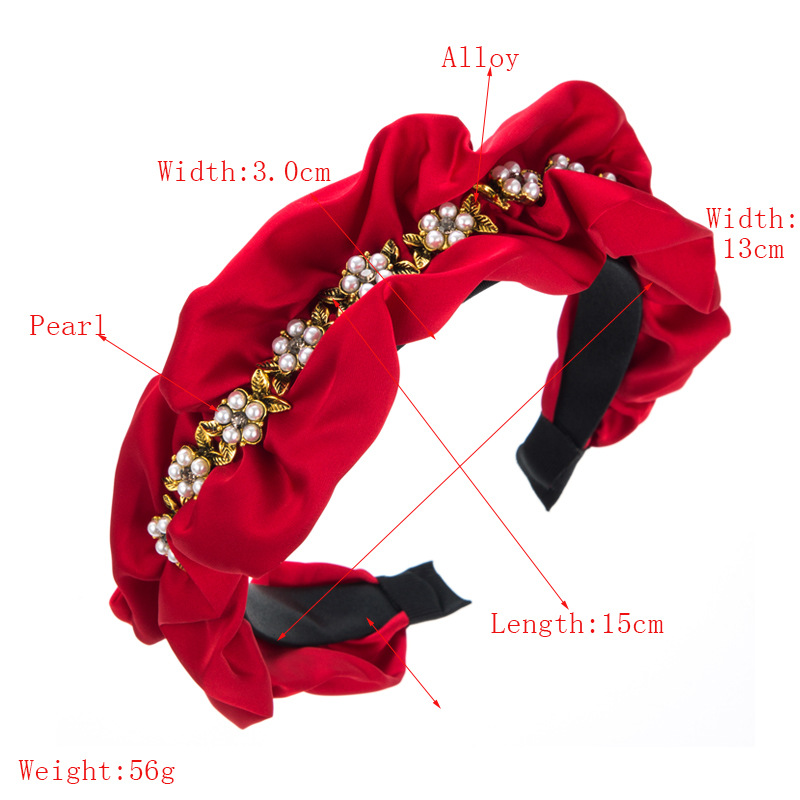 Simple Style Leaf Flower Cloth Pleated Artificial Pearls Hair Band 1 Piece