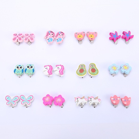 Cute Unicorn Butterfly Wood Stoving Varnish Women'S Ear clips 1 Pair's discount tags
