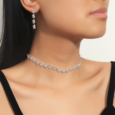Fashion Geometric Zircon Copper Necklace Earring Set—3