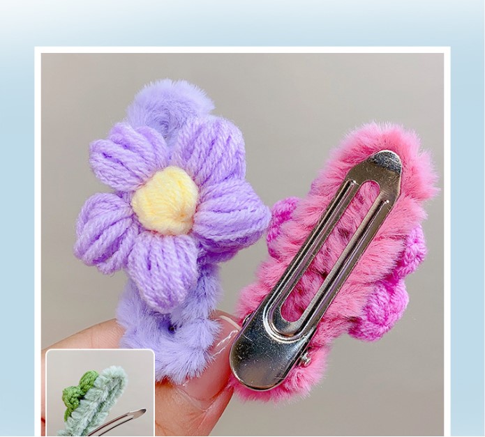 Sweet Heart Shape Flower yarn Metal Inlay Rhinestones Hair Clip 1 Set3