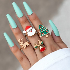 Cute Christmas Tree Santa Claus Alloy Enamel Women'S Rings 4 Piece Set