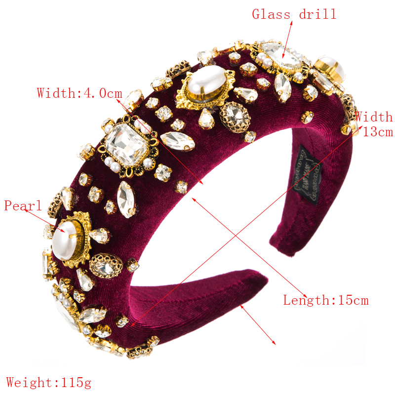 Baroque Style Geometric Alloy Sponge Flannel Inlay Rhinestones Hair Band 1 Piecepicture1