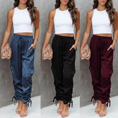Fashion Solid Color Cotton Blend Full Length Elastic Waist Casual Pants