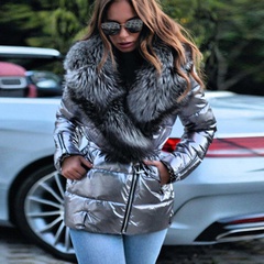 Fashion Solid Color Sequins Spandex Polyester Zipper Coat Down Jacket