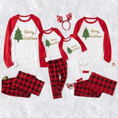 Fashion Christmas Tree Letter Plaid Polyester Pants Sets Straight Pants Blouse Family Matching Outfits