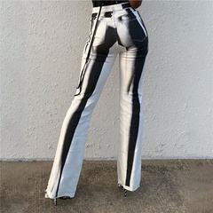 Casual Color Block Spandex Polyester Full Length 3D Print Flared Pants