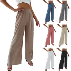 British Style Solid Color Spandex Polyester Full Length Pleated Casual Pants