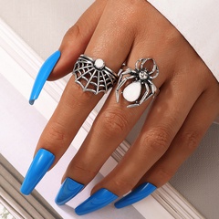 Cool Style Spider Spider Web Alloy Plating Inlay Artificial Gemstones Women'S Rings 2 Pieces