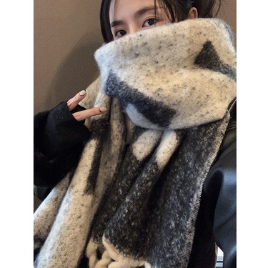 Korean New Mohair Twist Braid Scarf Women's Winter Shawl Thickened High Sense Couple Warm Fashionable Scarf—5