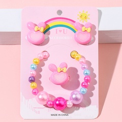 Cute Rabbit Bow Knot Arylic Plastic Children Unisex Rings Bracelets Earrings 1 Set