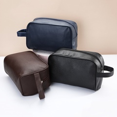 Women'S Medium All Seasons Pu Leather Litchi Pattern Fashion Square Zipper Cosmetic Bag