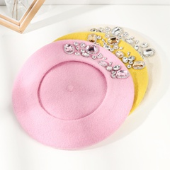 Women'S Fashion Solid Color Rhinestone Eaveless Beret Hat