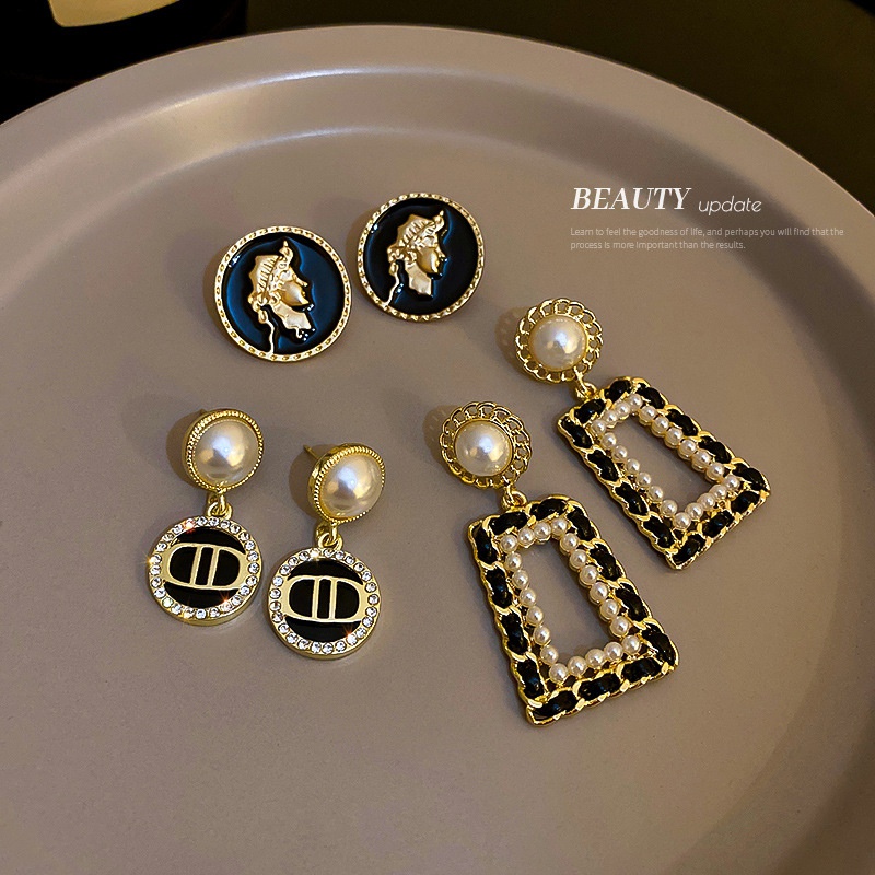 Retro Geometric Alloy Inlay Artificial Pearls Rhinestones WomenS Drop Earrings 1 Pair