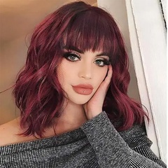 Women'S Elegant Wine Red Black Daily high temperature wire Bangs Curls Wigs