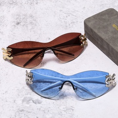 Fashion Gradient Color Pc Oval Frame Frameless Women's Sunglasses