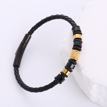AML Overseas Spot Delivery European and American Fashion Brand Woven Leather Bracelet Personality All-Match Men's Snap Button Leather Bracelet Bracelet—7