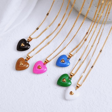 Korean Design Dripping Enamel Double Heart Necklace Simple Graceful Vintage Necklace Internet Celebrity Neck Accessories New—2
