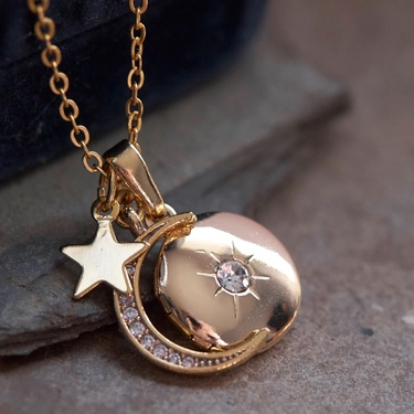 European and American Special Interest Light Luxury Star and Moon Pendant Necklace Opening and Closing Album Box Pendant Sweater Chain Copper Plated Real Gold—1