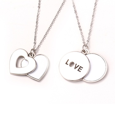 Cross-Border Supply European and American Jewelry Valentine's Day Necklace Heat Transfer Heart-Shaped Hollow Necklace Flat Chain Heart-Shaped Pendant—1