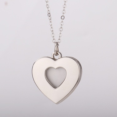 Cross-Border Supply European and American Jewelry Valentine's Day Necklace Heat Transfer Heart-Shaped Hollow Necklace Flat Chain Heart-Shaped Pendant—5