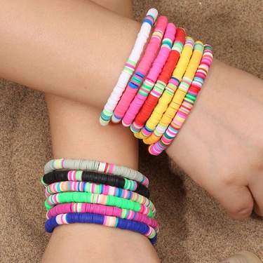 2022 Cross-Border New Arrival Ethnic Style Hand Accessories Summer Beach Creative Contrast Color Beaded Bracelet 6mm Polymer Clay Bracelet for Women—1
