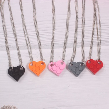BFF Friendship Couple Necklace a Pair of Hip Hop European and American Style Cross-Border Detachable Heart-Shaped Building Blocks Pendant—1