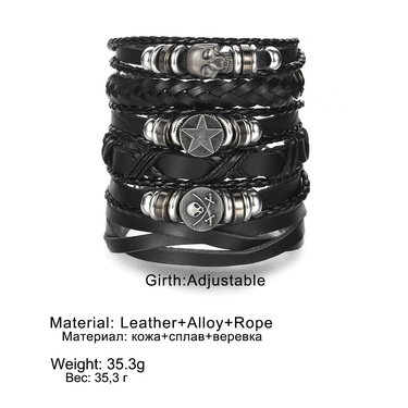 Cross-Border Men's DIY Woven Leather Bracelet Best Seller in Europe and America Skull Punk Combination Bracelet—4