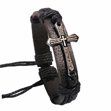 European and American Fashion and Trendy Accessories Personality Handmade Braided Leather Bracelet Simple Pull Adjustable Vintage Leather Bracelet—4