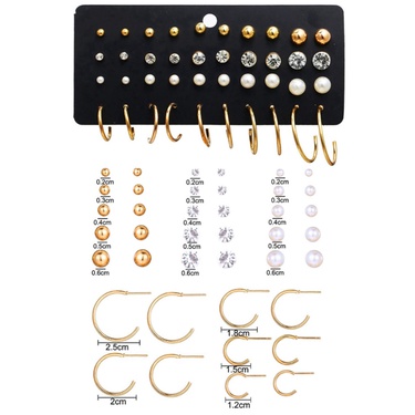Europe and America Cross Border New Pearl Zircon Earings Set 20 Pairs Creative Retro Simple Elegant Earrings—5