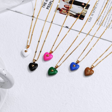Korean Design Dripping Enamel Double Heart Necklace Simple Graceful Vintage Necklace Internet Celebrity Neck Accessories New—3