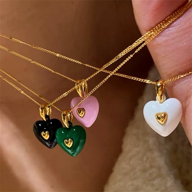 Korean Design Dripping Enamel Double Heart Necklace Simple Graceful Vintage Necklace Internet Celebrity Neck Accessories New—1