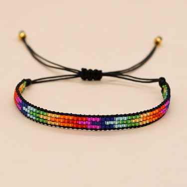 Amazon New 3 Rows Bead Circular Color Arrow Pattern Bead Woven Bracelet Female Factory in Stock Straight Hair—3