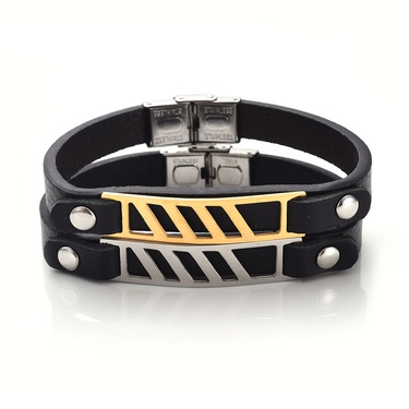 Fashion Classic European and American Style Simple Leather Bracelet Stainless Steel Geometric Accessories Men's Bracelet—1