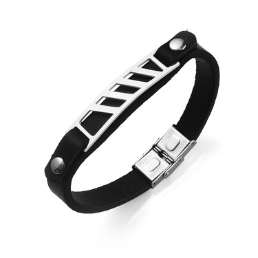 Fashion Classic European and American Style Simple Leather Bracelet Stainless Steel Geometric Accessories Men's Bracelet—3
