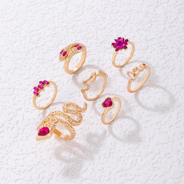 European and American Popular Ring Bracelet Letter Snake-Shaped Love Imitation Gem Diamond Ins Style Seven-Piece Ring Set—2