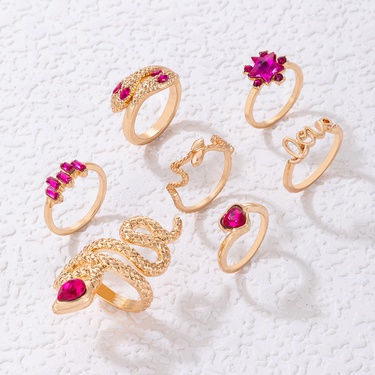 European and American Popular Ring Bracelet Letter Snake-Shaped Love Imitation Gem Diamond Ins Style Seven-Piece Ring Set—6