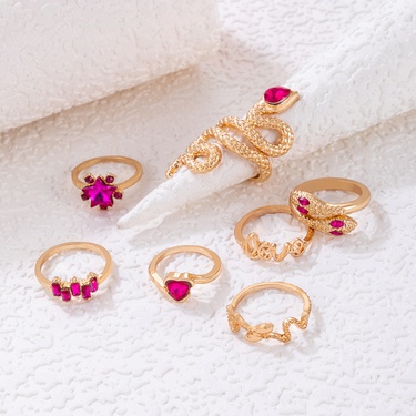European and American Popular Ring Bracelet Letter Snake-Shaped Love Imitation Gem Diamond Ins Style Seven-Piece Ring Set—3