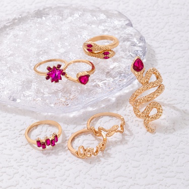 European and American Popular Ring Bracelet Letter Snake-Shaped Love Imitation Gem Diamond Ins Style Seven-Piece Ring Set—4