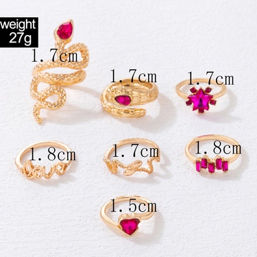 European and American Popular Ring Bracelet Letter Snake-Shaped Love Imitation Gem Diamond Ins Style Seven-Piece Ring Set—7
