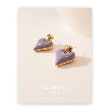 French Retro Changchun Flower Basket Purple Drop Oil Earrings S925 Silver Enamel Earrings Cute Sweet Loving Heart Earrings—2