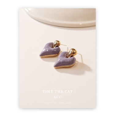 French Retro Changchun Flower Basket Purple Drop Oil Earrings S925 Silver Enamel Earrings Cute Sweet Loving Heart Earrings—4