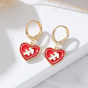 European and American Ins Creative Design Twelve Constellation Love Heart Earrings Female Copper Plating 18K Gold Dripping Oil Does Not Fade Ear Rings—4