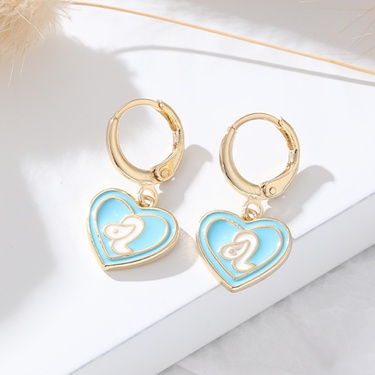 European and American Ins Creative Design Twelve Constellation Love Heart Earrings Female Copper Plating 18K Gold Dripping Oil Does Not Fade Ear Rings—3