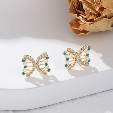 European and American Ins High-Profile Figure Drop Oil Hollow Butterfly Studs Earrings Copper Plating 18K Gold Micro Inlaid Zircon Earrings for Women—4