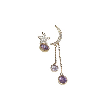 Silver Needle Zircon Star and Moon Earrings Fashion Design Ins Style Ear Studs Asymmetric Tassel Earrings  Female—1